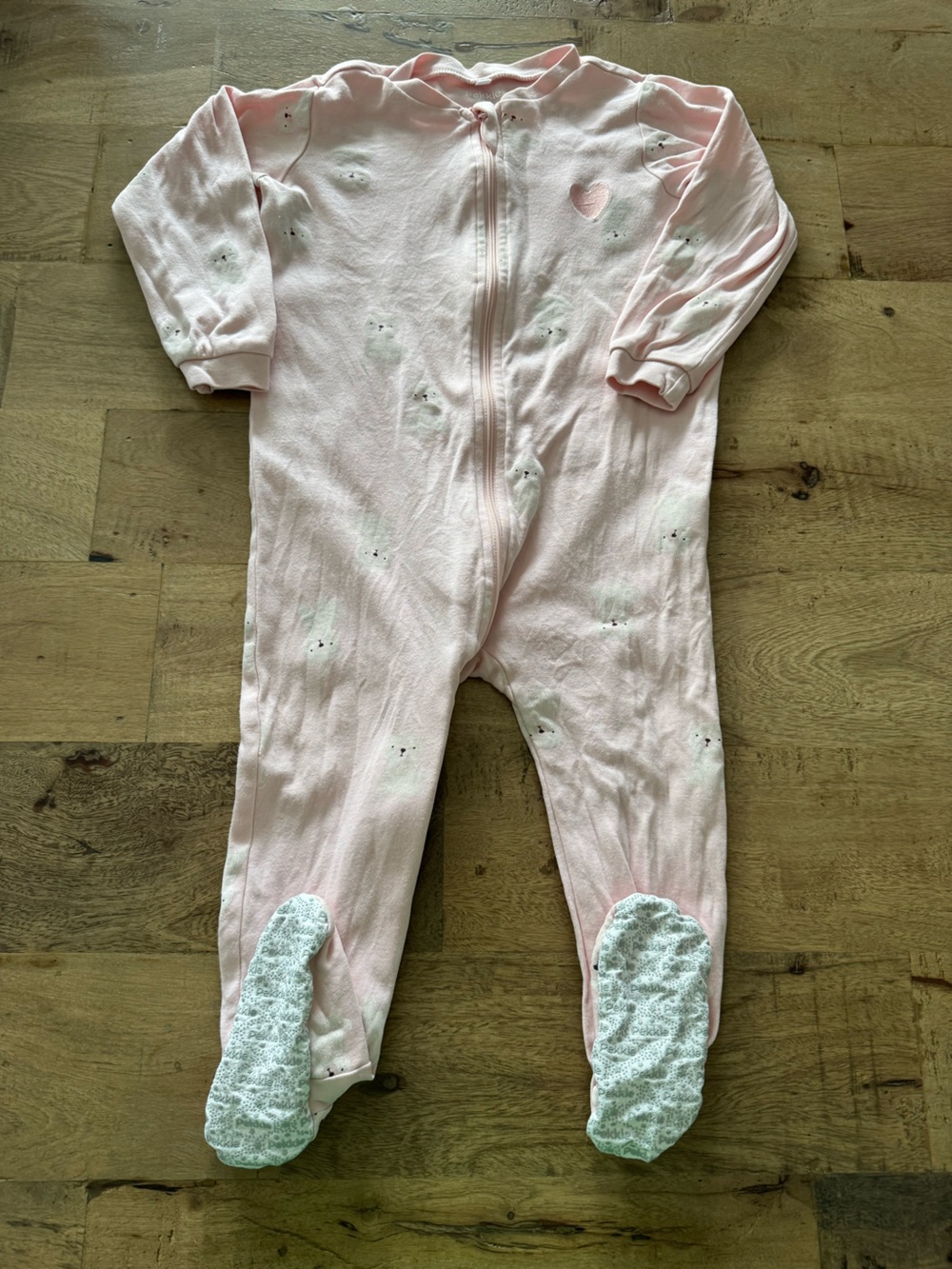 Pekkle Soft Pink bear Baby Footed One-Piece Sleep sz 24 months